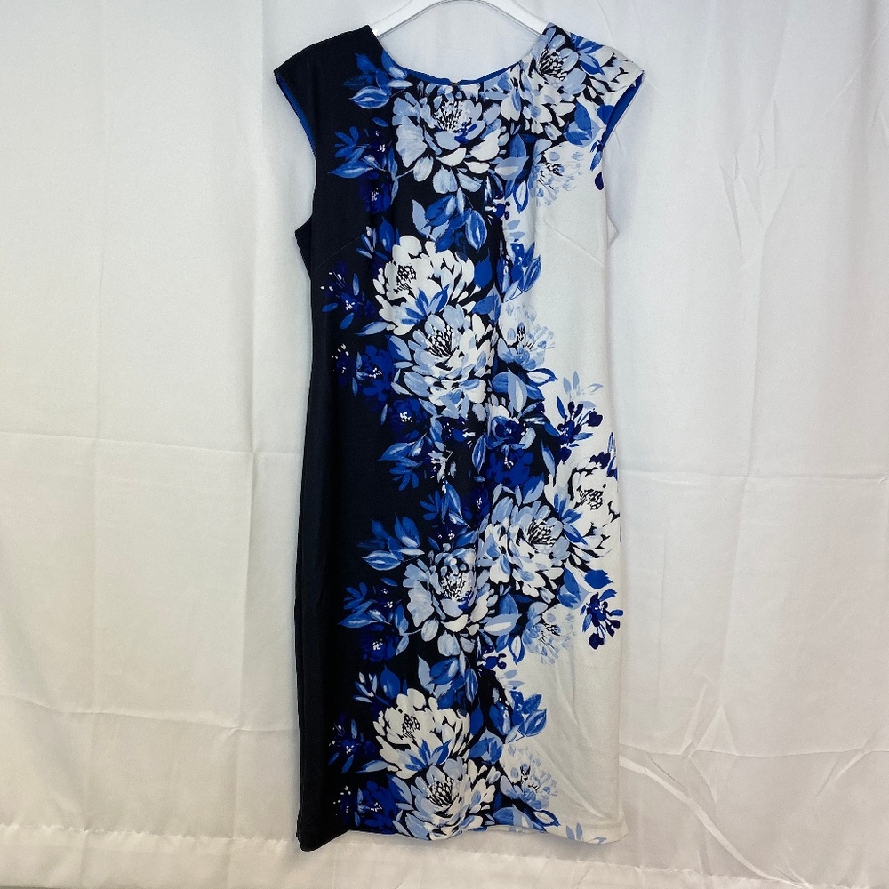 Vince Camuto Blue and White Floral Dress Size 16